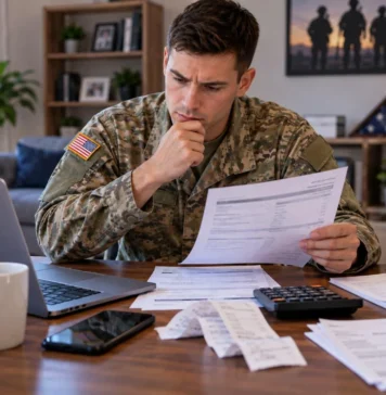 Can CashNetUSA Lend to Active-Duty Service members? Service member reviewing loan papers at a desk